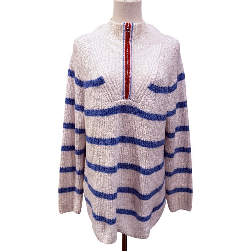 Talbots Boucle Half Zip Pullover Breton Stripe Soft Cozy Women Medium Preppy